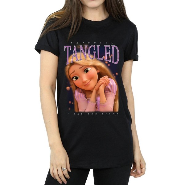 Tangled kvinner/damer Rapunzel Montage Cotton Boyfriend T-skjorte Svart L