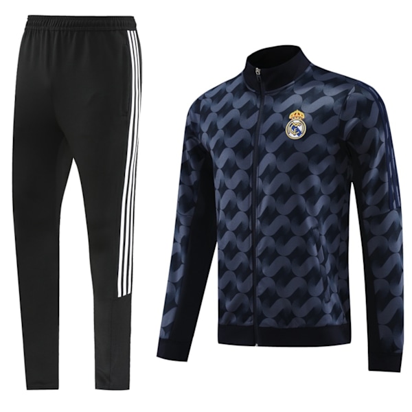2425 Ny Real Madrid fotbollsdräkt med långärmad vuxen huvtröja, lång dragkedja, höst- och vinterjacka träningsset Svart Black S