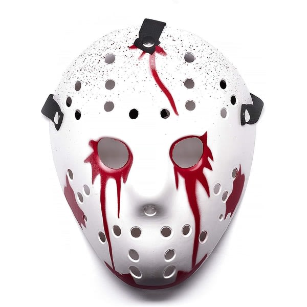 UltraByEasyPeasyStore Voksne Horror Mask Hockey Halloween Hacker Fancy Dress Blod Rød og Hvid