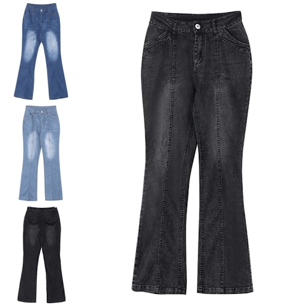 Kvinnors Låga Utsvängda Jeans Stretchiga Jeansbyxor Bell Bottoms Ljusblå Ljusblå Ljusblå 4XL