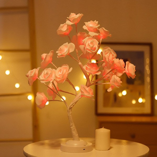 Led træ lys valentinsdag bryllup bordplade dekoration Rose blomst med fjernbetjening