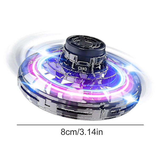 Hånddrevne minidroner, Fidget Flying Spinner med lysdioder, UFO Drone Flyvende legetøj, Seje gadgets Black