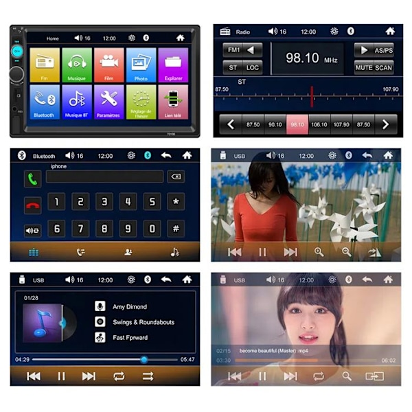 SWAREY Bilradio Bluetooth Stereo Carplay MP5 Navigasjon 7' HD FM Radio Smart Stemme med ryggekamera