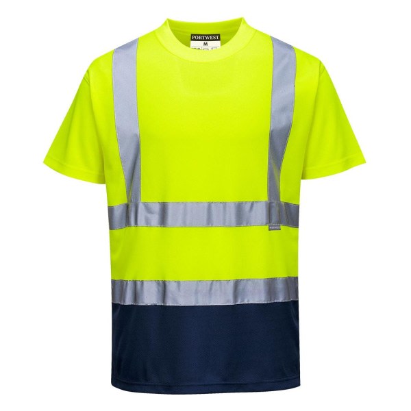Portwest Mænds Kontrast High-Vis kortærmet T-shirt S Gul/ Gul/Navy S