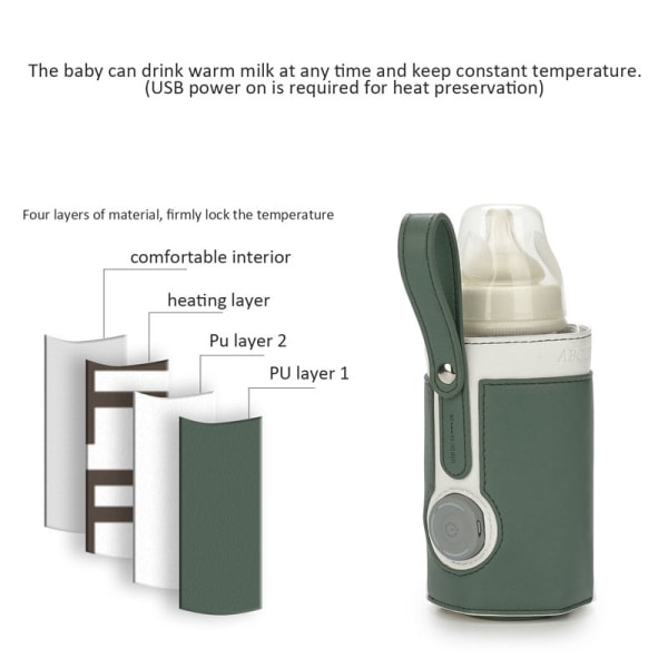 USB Milk Heat Keeper Kannettava auton matkapullonlämmitin - vihreä