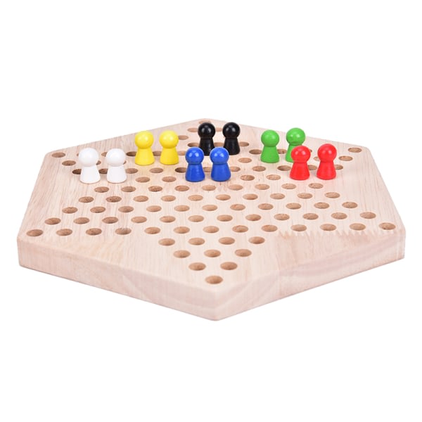 1st Traditionell Hexagon Wooden Checkers Family Game Set burlywood