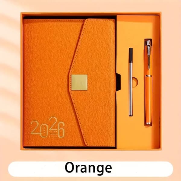 Agenda 2026 Planer A5 Presentförpackning med Pennpåfyllning Lyxig Orange Presentförpackning Orange