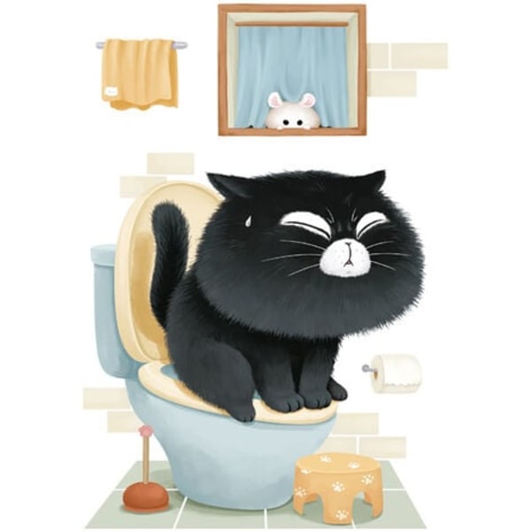 Funny Cat Wall Sticker - Väggdekor för badrumsvägg