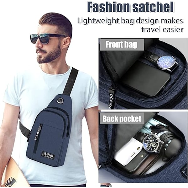 Liten ryggsäck för män Lättvikts ryggsäck i nylon Sling Stöldskydd Casual Herr Kvinnor Bröstväska för vandring Cykling Utomhus resor（Blå） Blue