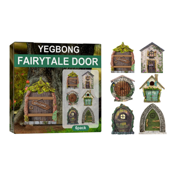 Fairy Door Set med 6 Miniature Gnome Door Set Pixie Miniature