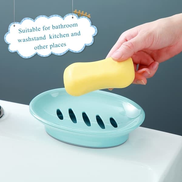 2-pack Soap Dish, Plastic Soap Dishes, Non-Slip Soap Dish, Soap Holder, Shower with Drip Tray, Easy to Clean Soap Saver, (Blue)