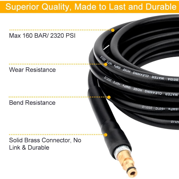 Højtryksslange til Karcher K2 K3 K4 K5 K6 K7 højtryksrenser, slange, kobling og hurtigkobling (8 m)