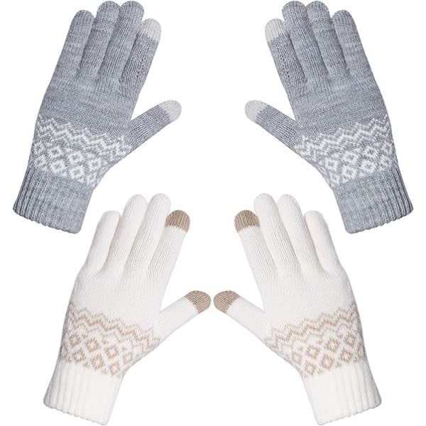 2 par vinterhandskar med pekskärm för kvinnor Varmstickade varma handskar Förtjockade plyschfodrade handdshandskar