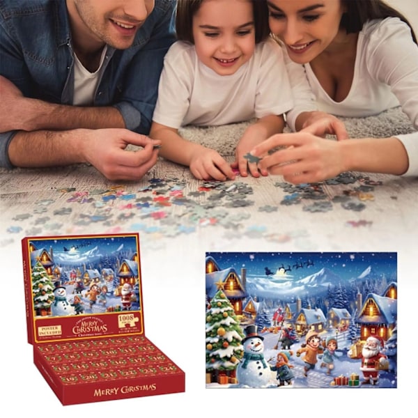 Adventskalender - Puslespill 1008 Brikker - Julekalender 2024 Multifarget MultiColor Snögubbe - 8003