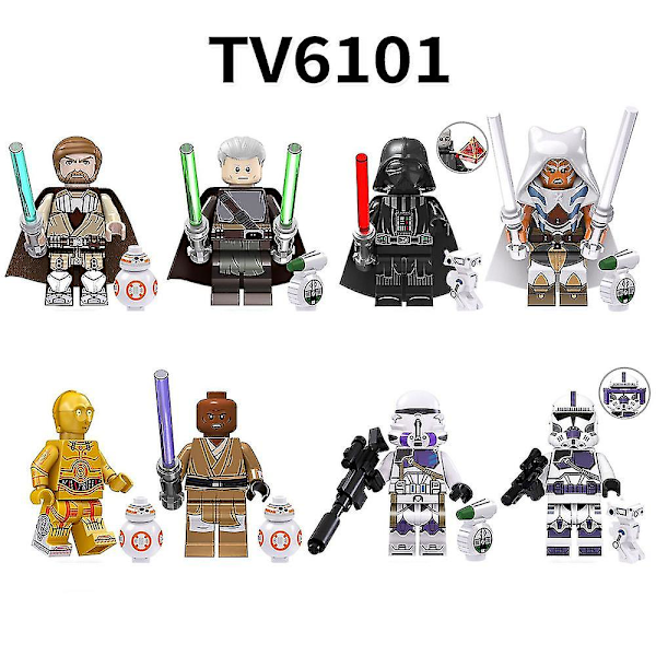 8 stk. Star Wars-serie minifigurer byggeklodser sæt, Darth Vader legetøj til fans, gave til børn på 3 år +, drenge og piger