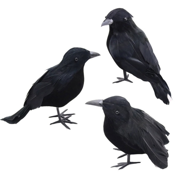 3 kpl Halloween-kråkor Konstgjorda fjäder kråkor Realistiska