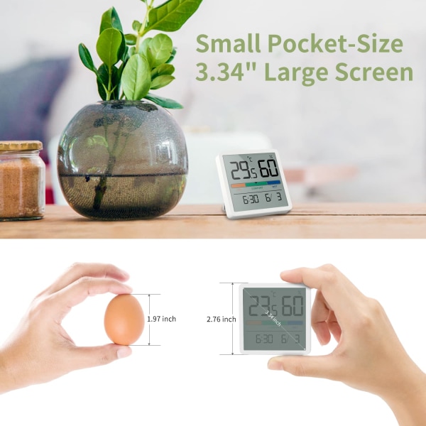 Digital inomhustermometer Hygrometer: 3,3-tums LCD-skärm/tid