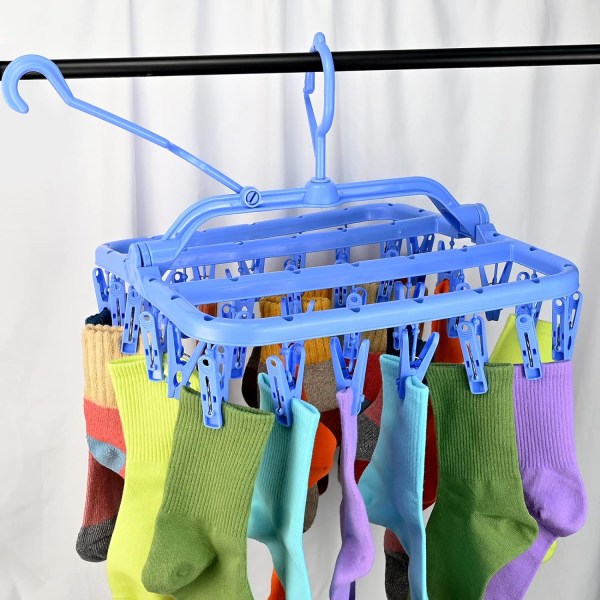 Tørkestativ for sokker, tørkestativ for klær med 32 klips, sammenleggbart