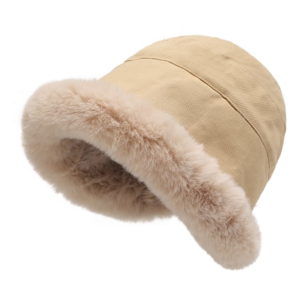 Lälsad vinterhatt för damer med rullad brätte i fuskpäls Cloche-hatt med fleecefoder, beige