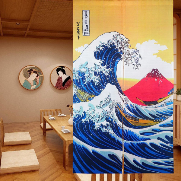 Japanska Noren Ukiyoe Hokusai Door Curtain the Great Wave off Ka