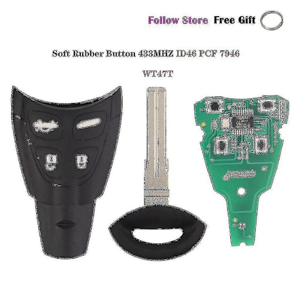 434MHz Smart Fjernkontroll Nøkkelbrikke for Saab 93 95 9-3 9-5 2003-2010 LTQSAAM433TX ID46 Chip Erstatning Myk Gummi Pad Case[HhhhS] (FMY)-XF13- Remote