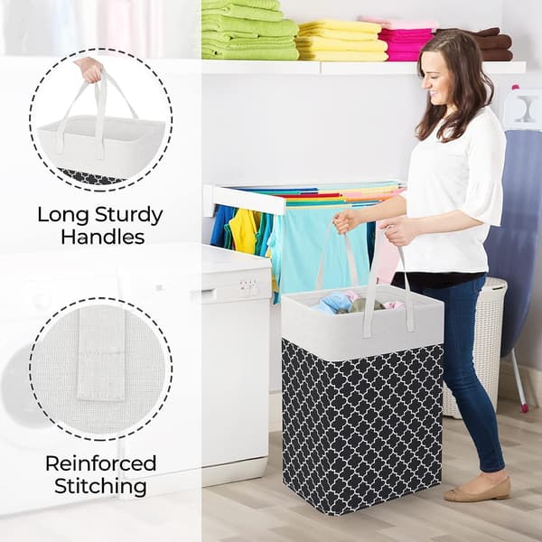 75L Large Laundry Basket - Freestanding Waterproof Laundry Hamper with Extended Handle - Foldable Tall Laundry Basket Black