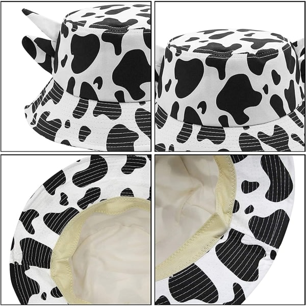 Unisex print ja ämpärihattu puuvillaa (musta+valkoinen lehmä)