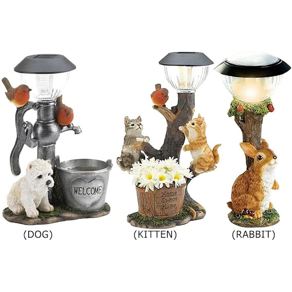 LED Solarlampa Kanin Katt Djurskulptur Harts Staty Lampa Trädgårdsdekoration