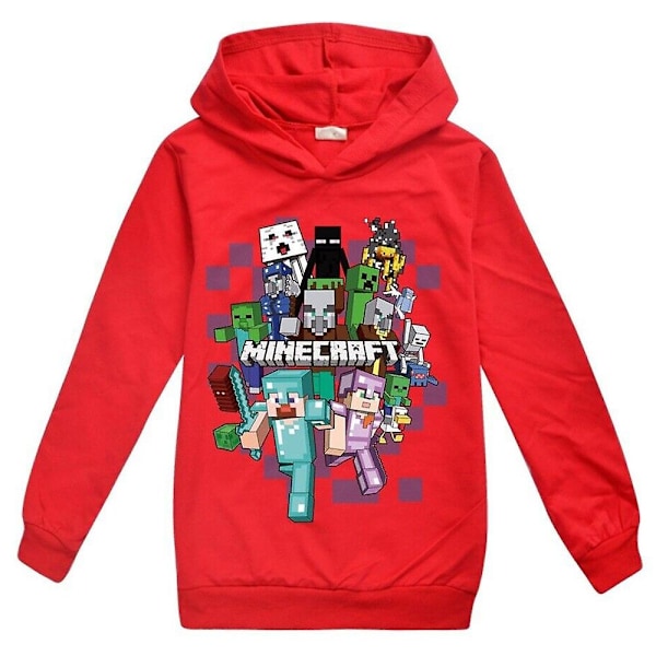 Børns Tegnefilm Hoodie Casual Langærmet Trøje Minecraft Grafisk Trøje til 5-12 år Drenge Piger - Xin Rød Red 11-12Years