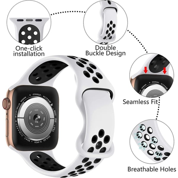 Silikon sportrem kompatibel med Apple Watch Rem 42mm 44mm 45mm 49mm, andningsbara ersättningsremmar för Apple Watch Ultra/iwatch Se Series 8 7 6