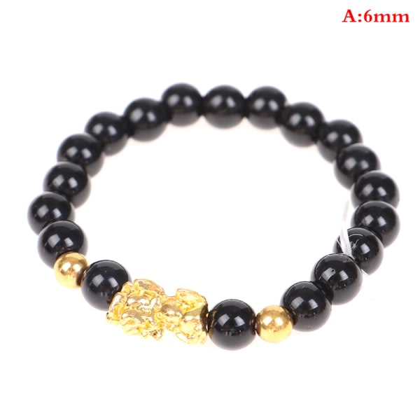 Feng Shui Obsidian Stone Beads Armband Herr Dam Unisex Wristb Black+Guld