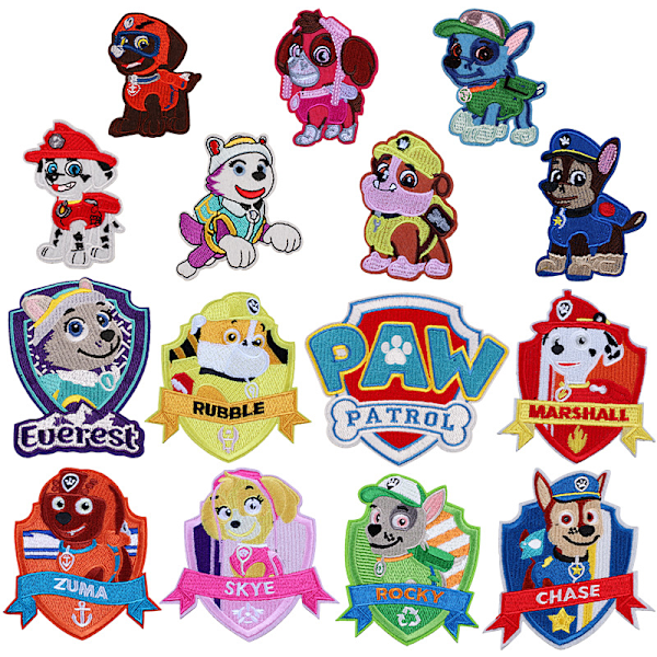 15 st Paw Patrol anime broderade tyg-märken hundsköld barn