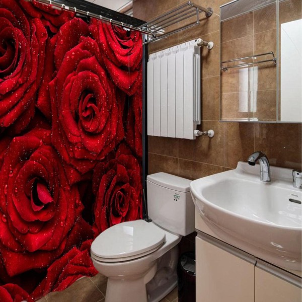 Red Rose duschdraperi för badrum, vattentäta regndroppar