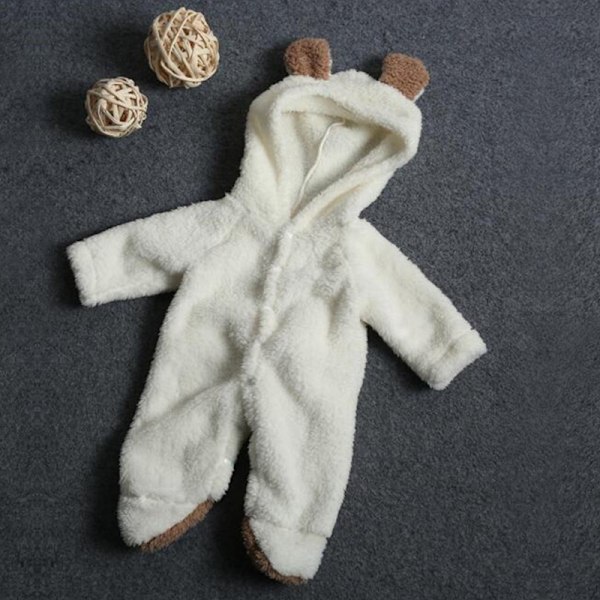 Vinter Spædbarn Baby Romper med Hætte Bjørnedragt Dreng Pige Blød white