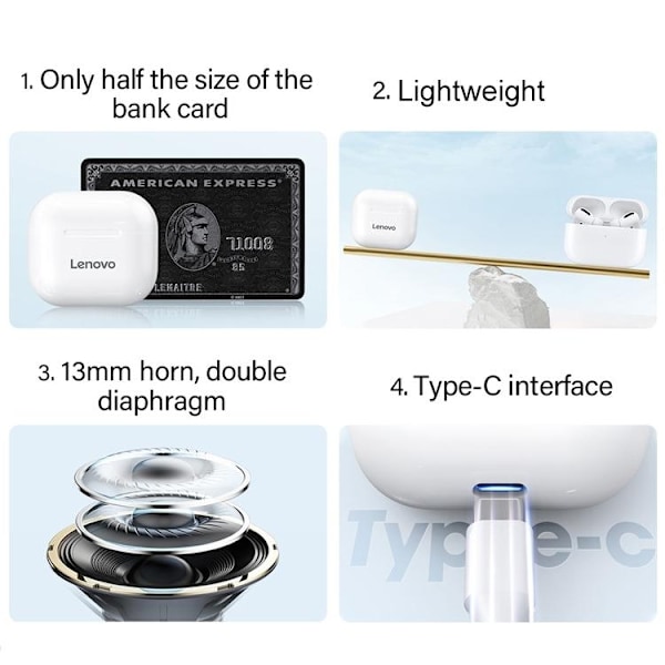 Lenovo LivePods LP40 Vattentäta Bluetooth Hörlurar white