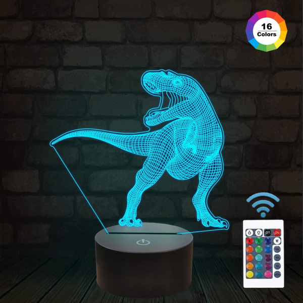 Dinosaurielampa, 3D Illusion Nattljus Optisk Barn med 16 farver