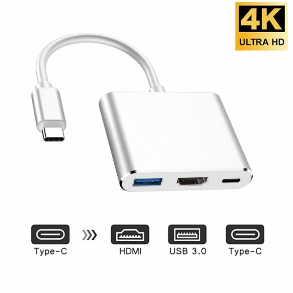 USB-C till HDMI-adapter (stöder 4K/30Hz) - 3-i-1 Type-C-omvandlarkabel - För MacBook Pro 2017/2018, MacBook och andra USB 3.0 Type-C-enheter