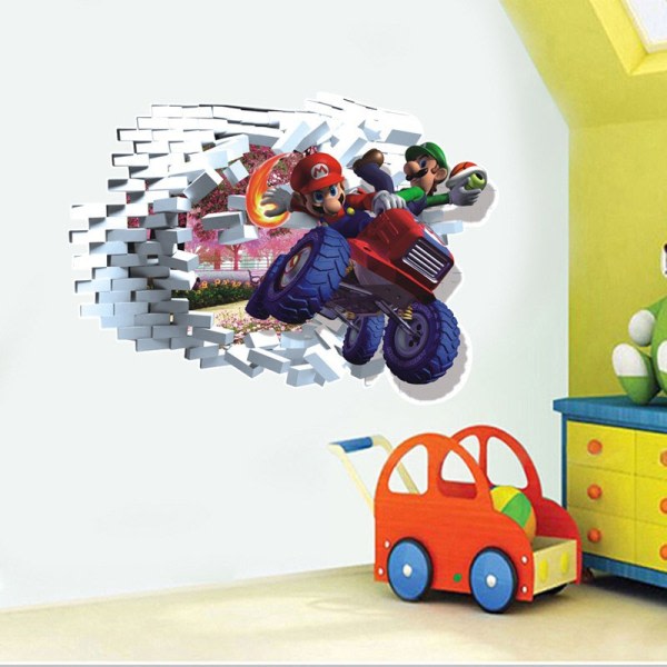 Et stykke 34 × 47 cm 3D knækket væg Mario børneværelse væg d