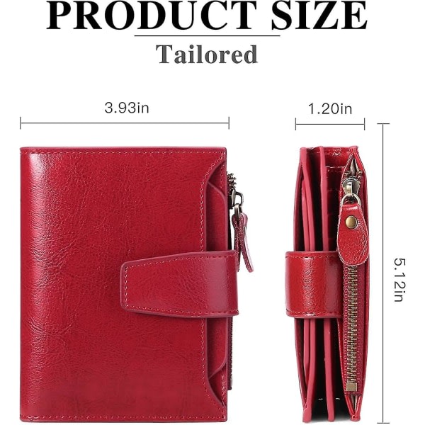 Rød liten lommebok til damer Kompakt blokkerende liten lommebok for kvinner i ekte skinn