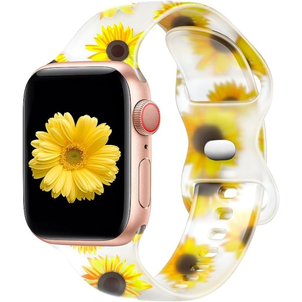 Mjukt silikonarmbånd kompatibel med Apple Watch Band 40 mm 38 mm 41 mm Armbånd og solrosmønster for kvinner for iWatch Series 8 7 6 5 4 3 2 1 SE