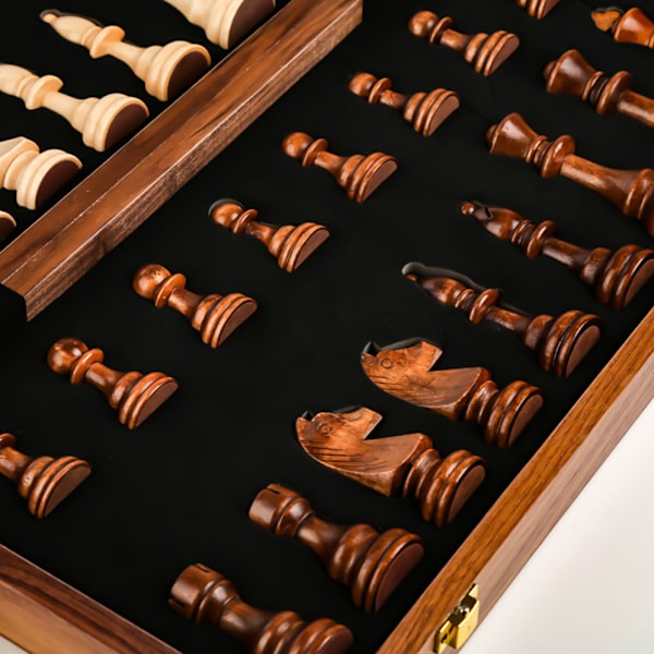 Träschackset, Schackgåva, Hopfällbart Schackbräde, Reseschackbräde, Hopfällbart Bärbart Schackspel-XF6-