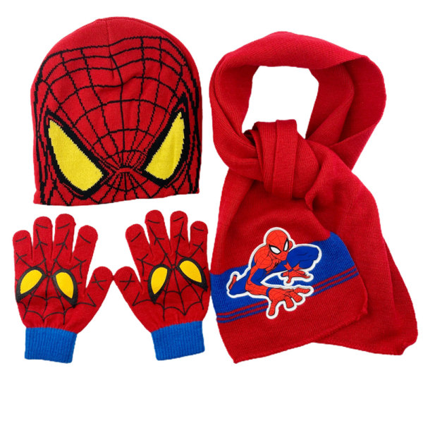 Spider-Man stickad mössa & tørklæde & håndskar Set utomhu Orange spider-man