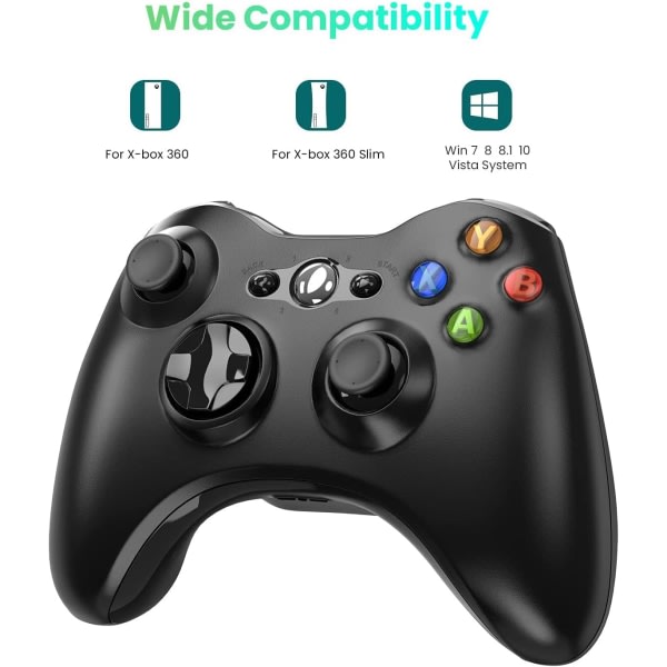 Xbox 360 trådløs håndkontroll, 2,4 GHz dobbel vibrasjon Xbox 360 spillkontroll, fjernkontroll for spill med mottaker
