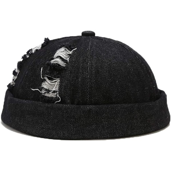 Men's Cap Denim Brimless hatter med justerbar, svart
