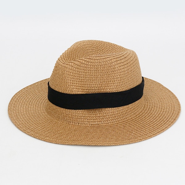 Kvinnor Bred Brätte Halm Panama Roll up Hat Bälte Spänne Fedora Beach