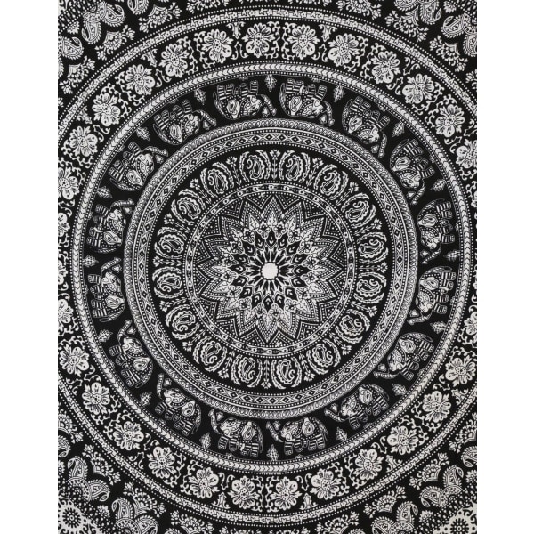 Väggtapet Svart Mandala Tapet - Vägghängande Printed Elephant Beach Tapestry Bomull för rumsinredning - Svart/Vit150Cm X 150Cm