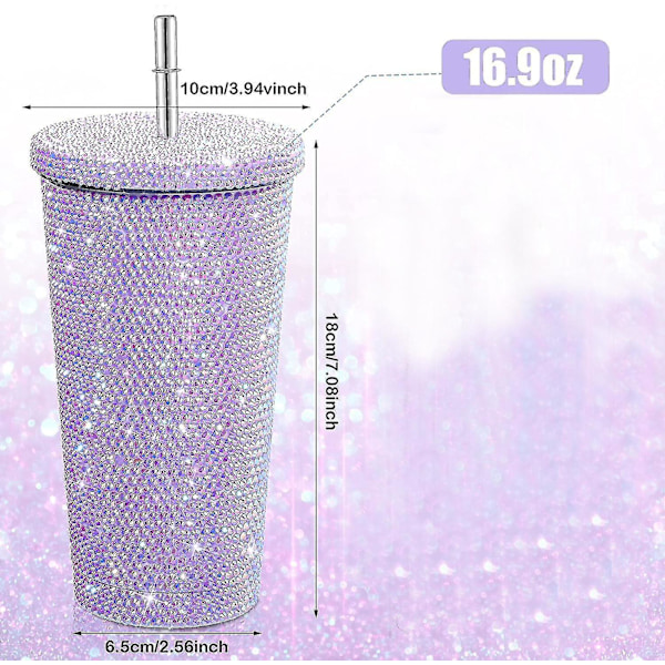 Bling Diamond Tumbler Glitter Vandflaske Med Lås Purple