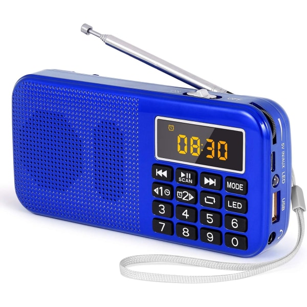 （Blå） Bærbar radio, genopladelig FM-radio med stor kapacitet B