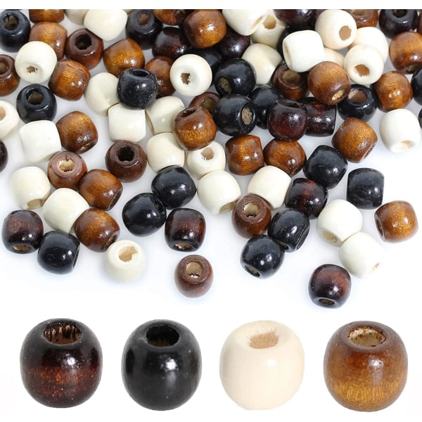 100 st Stort hål fat träpärlor, 12x17x4,5 mm 4 farger naturlig trä spacer pärlor hår flätade pärlor for makrame rosenkrans armbånd smycken