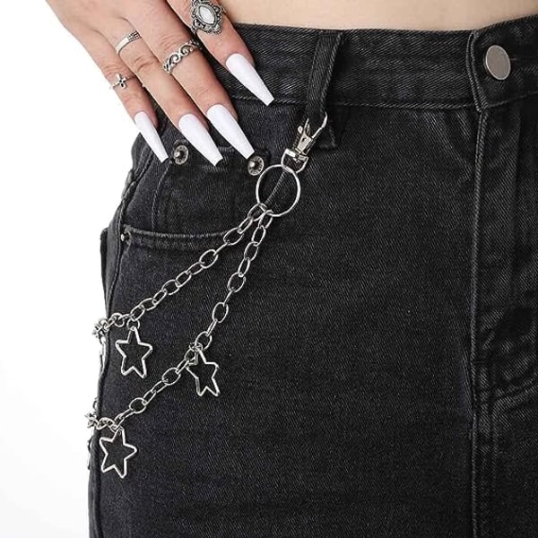 Hip Hop Byxor Chain Goth Jean Chains Star Punk Pocket Chain for Dam Layered Akryl Nyckelringer Söt byxkedja Rock Wallet Chains for mænd